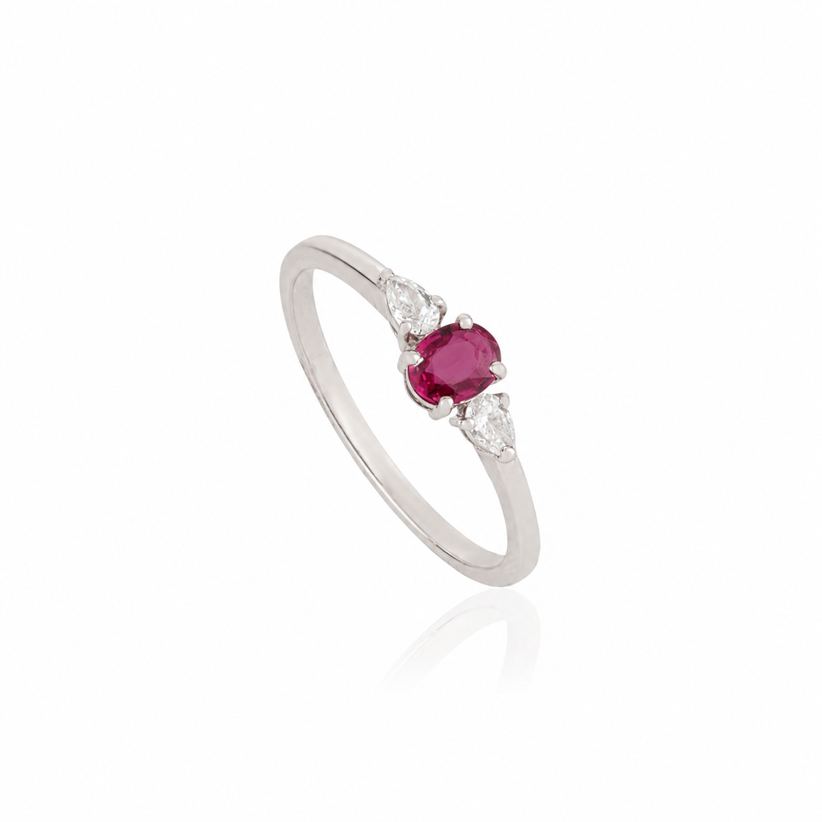 Ruby & Pear Diamond Three Stone Ring