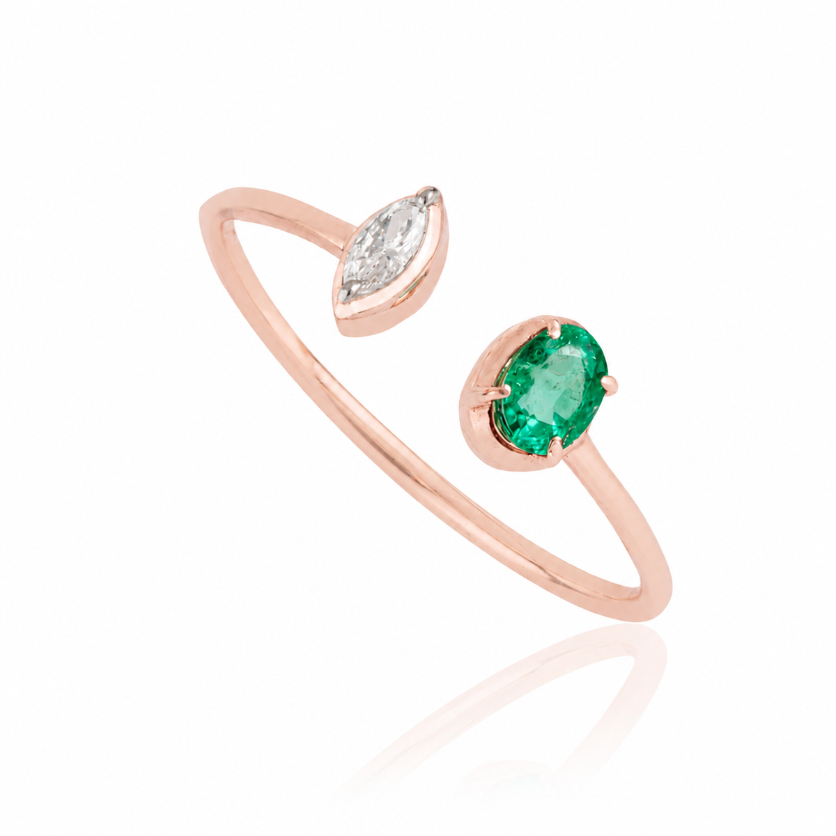 Emerald & Marquise Diamond Open Ring