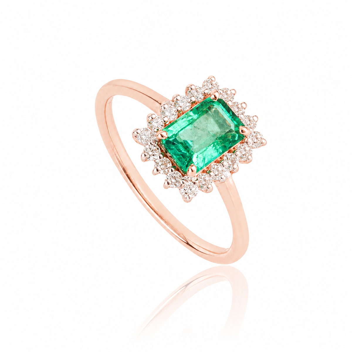 Emerald Diamond Halo Ring