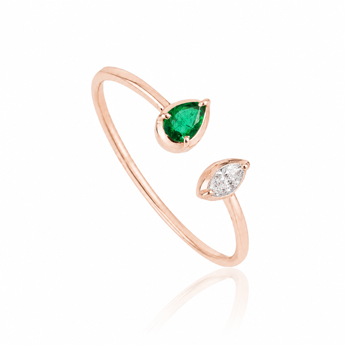 Emerald Diamond Open Ring