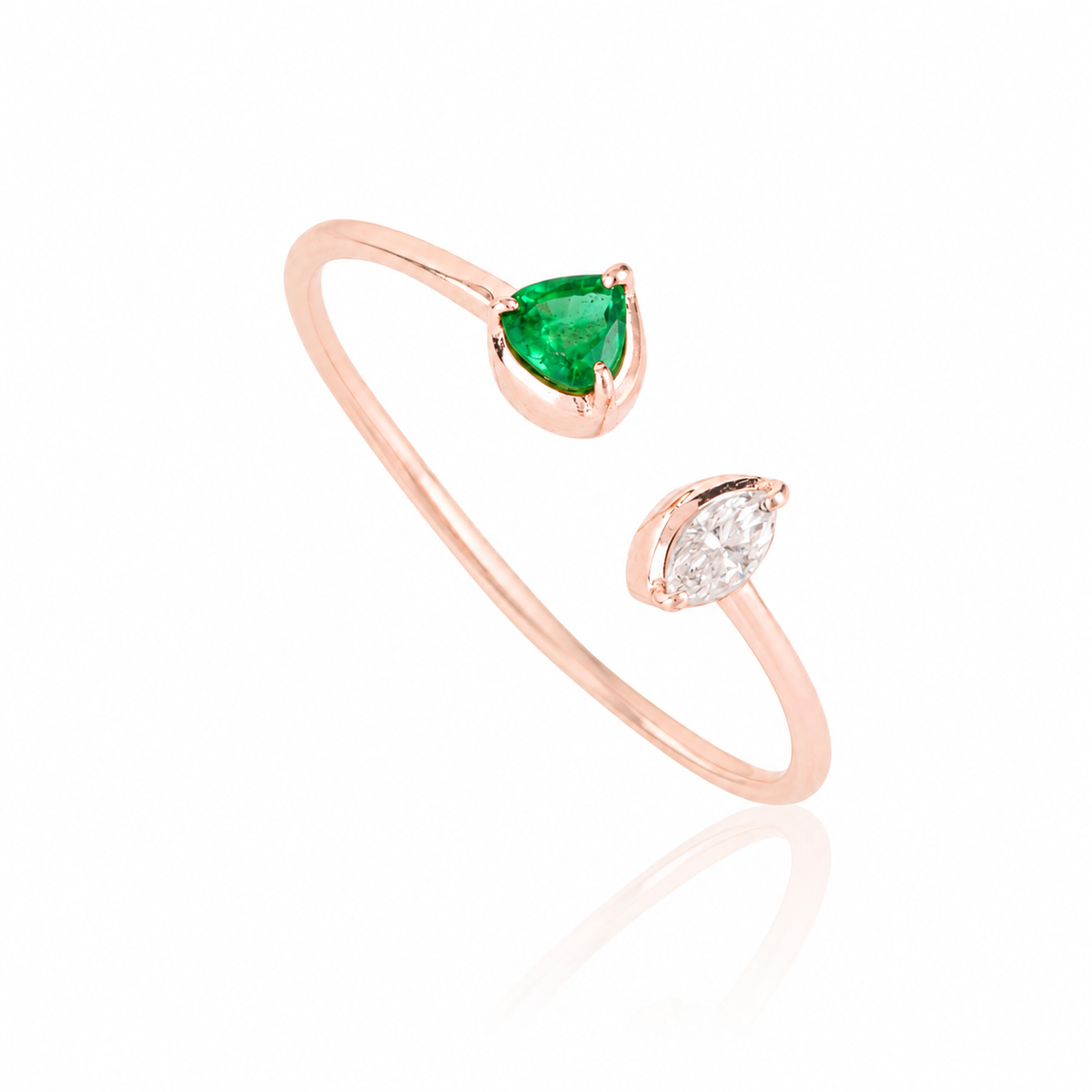Emerald Diamond Open Ring
