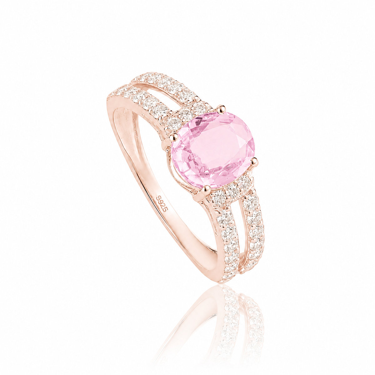 Pink Sapphire Diamond Split Shank Ring