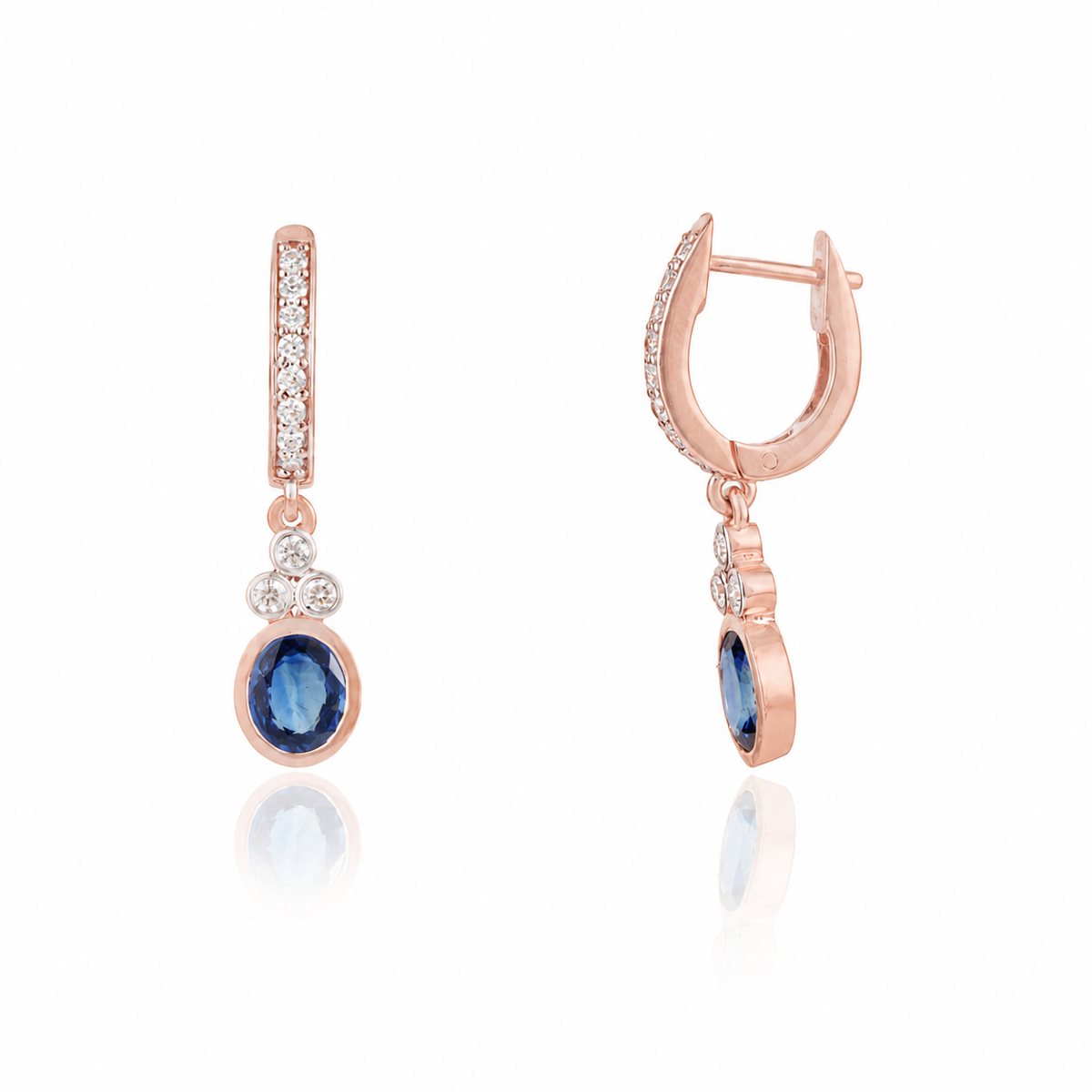 Blue Sapphire Diamond Drop Hoop Earrings