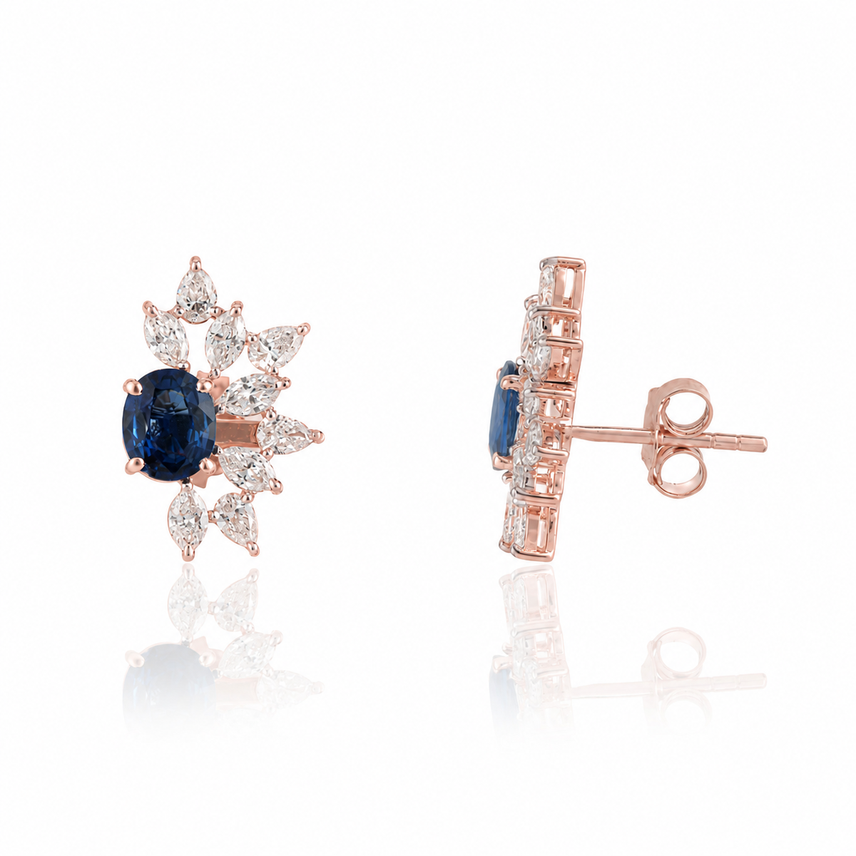Blue Sapphire Diamond Stud Earrings
