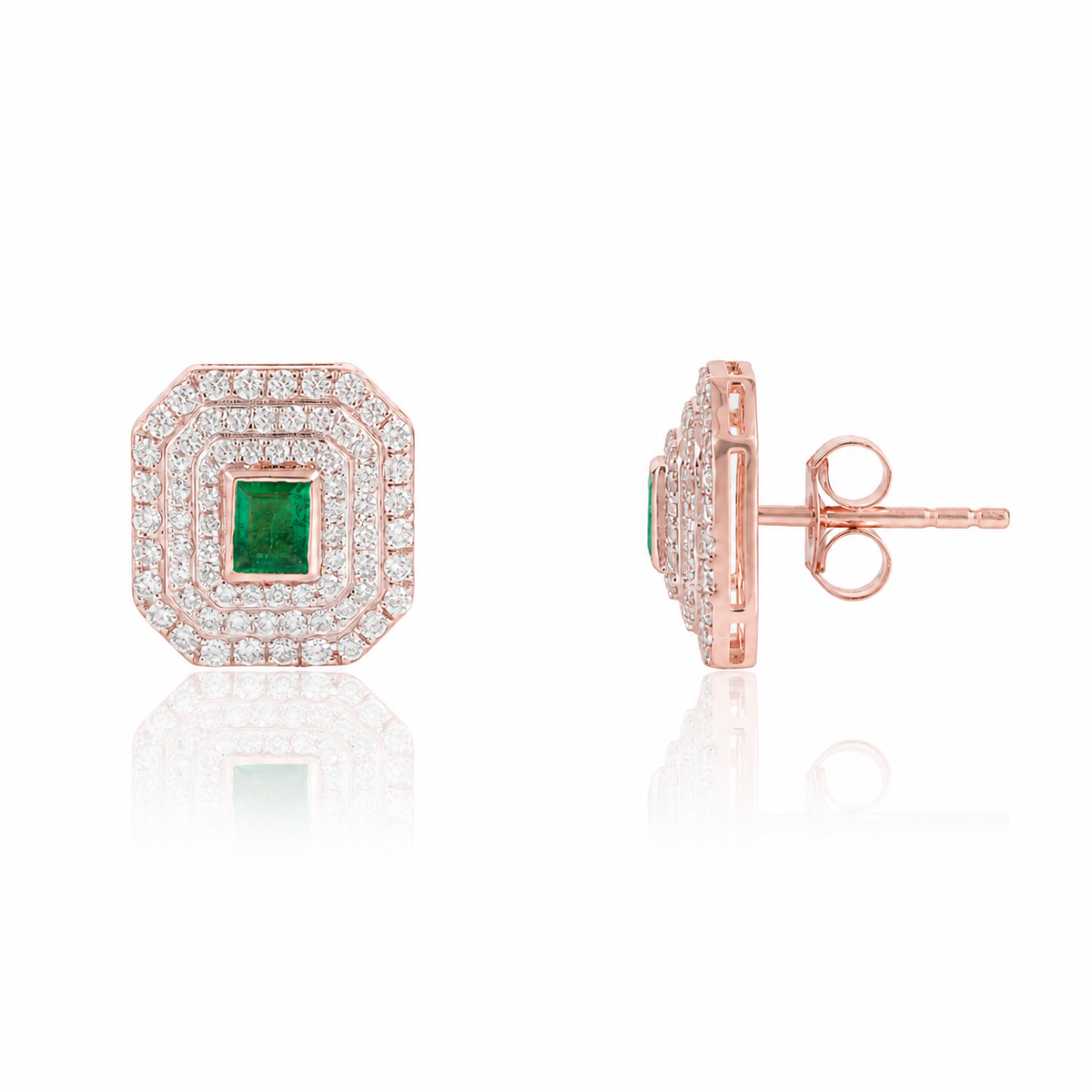 Emerald Diamond Stud Earrings