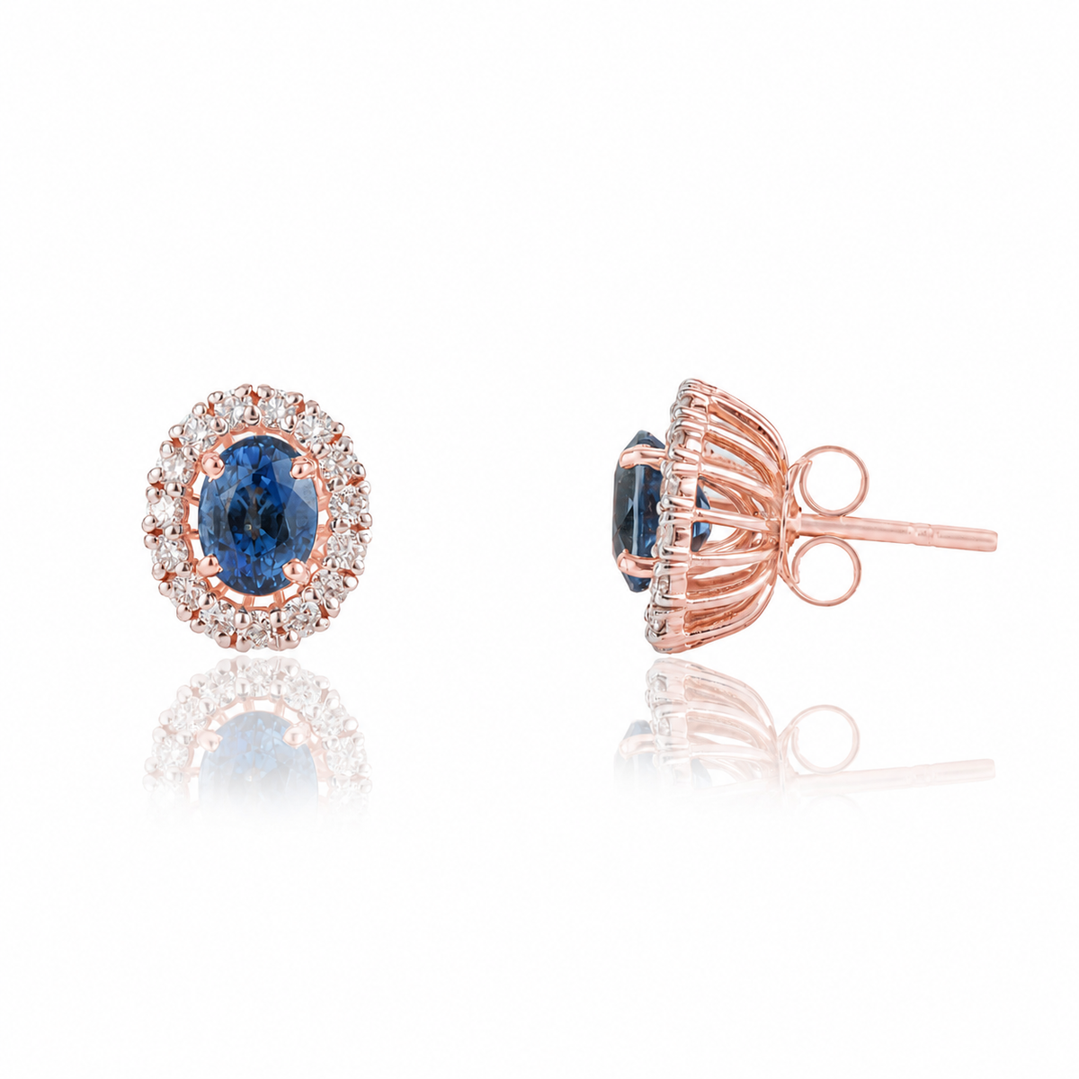 Blue Sapphire Diamond Halo Stud Earrings