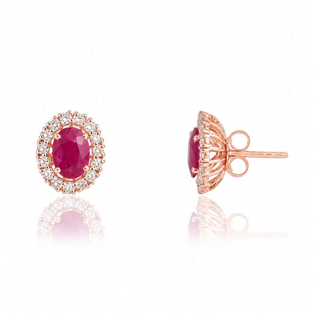 Ruby Diamond Halo Stud Earrings