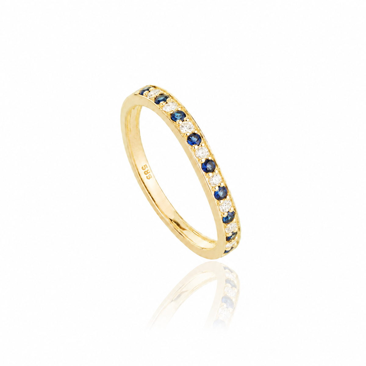 Blue Sapphire Diamond Curved Wedding Band