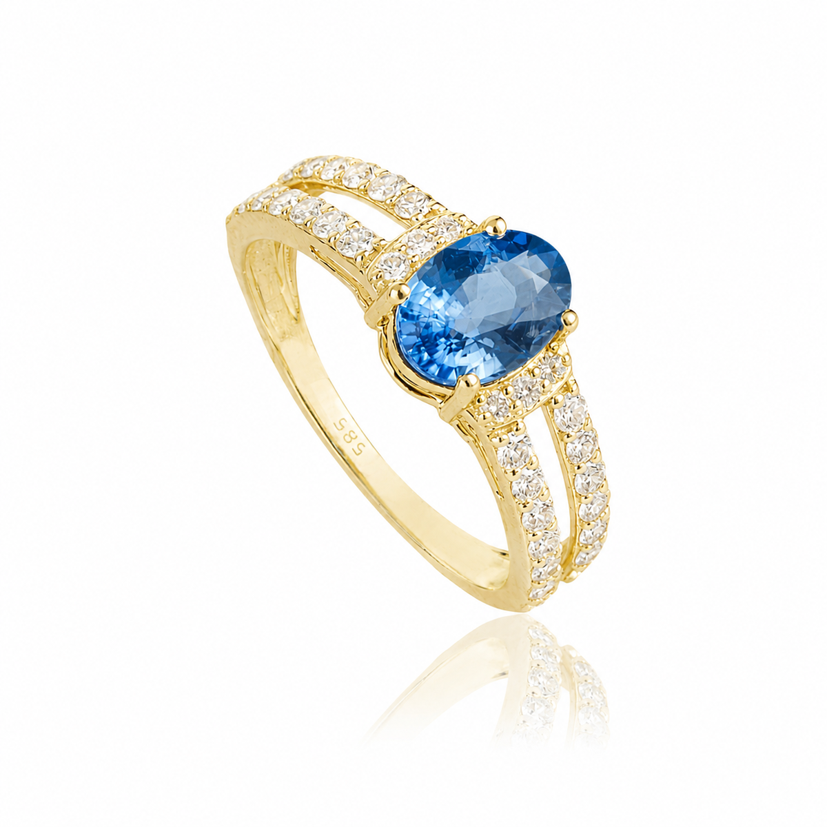 Blue Sapphire Diamond Split Shank Ring