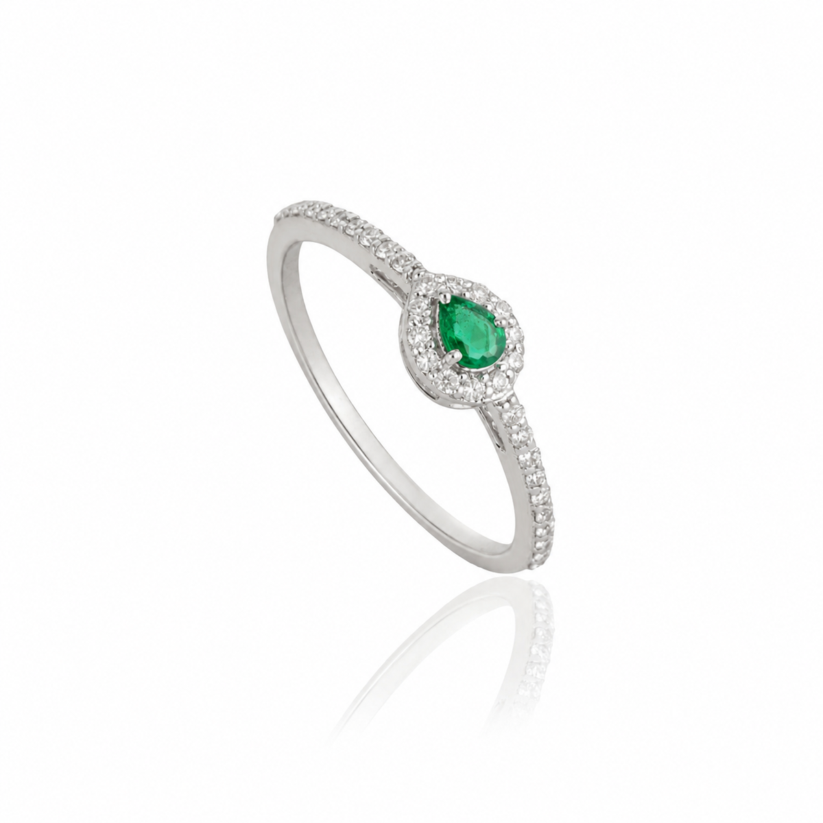 Pear Emerald Diamond Halo Ring