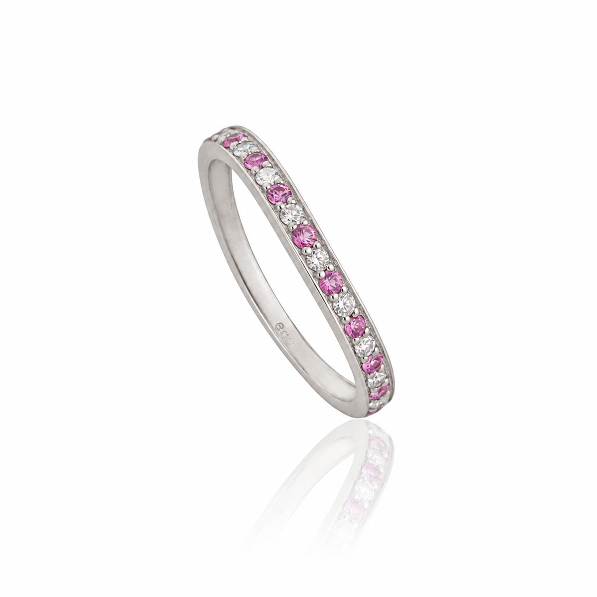 Pink Sapphire Diamond Curved Wedding Band