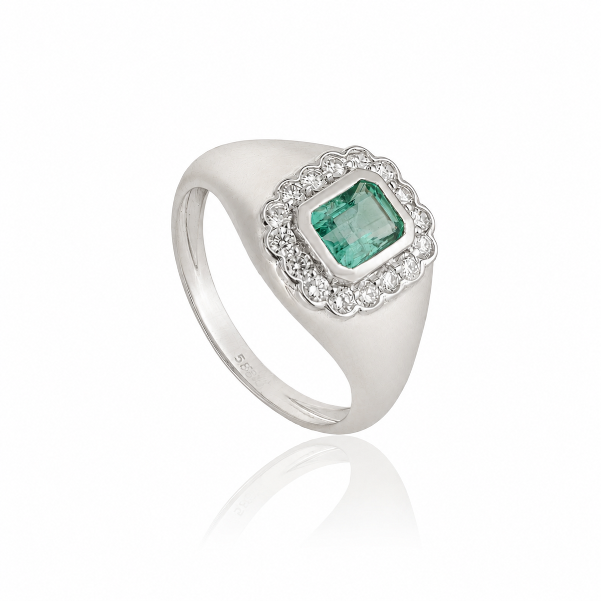 Emerald Diamond Halo Signet Ring