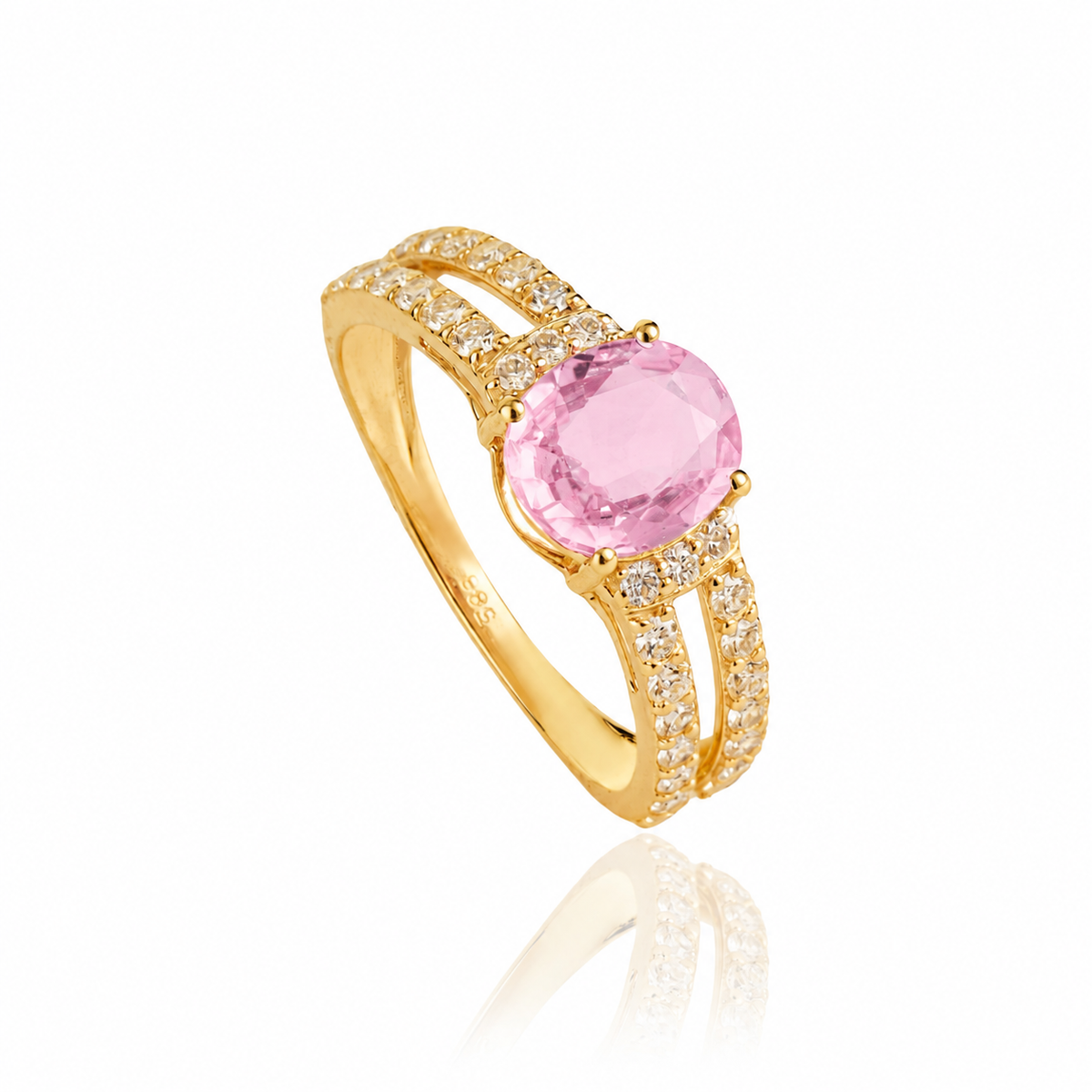 Pink Sapphire Diamond Split Shank Ring