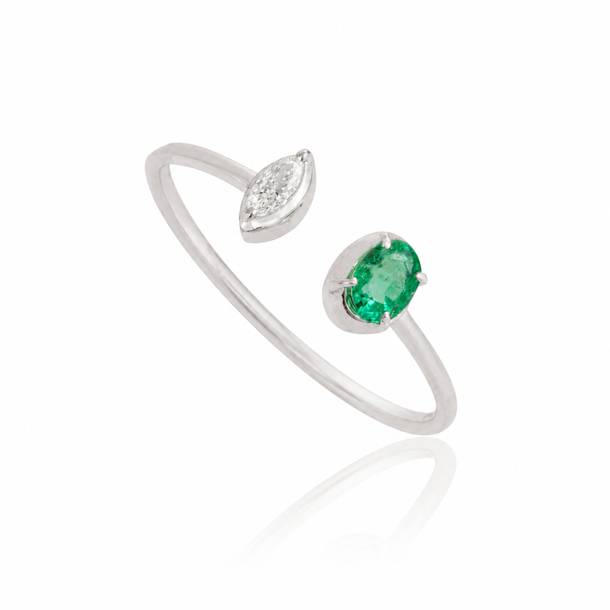 Emerald & Marquise Diamond Open Ring