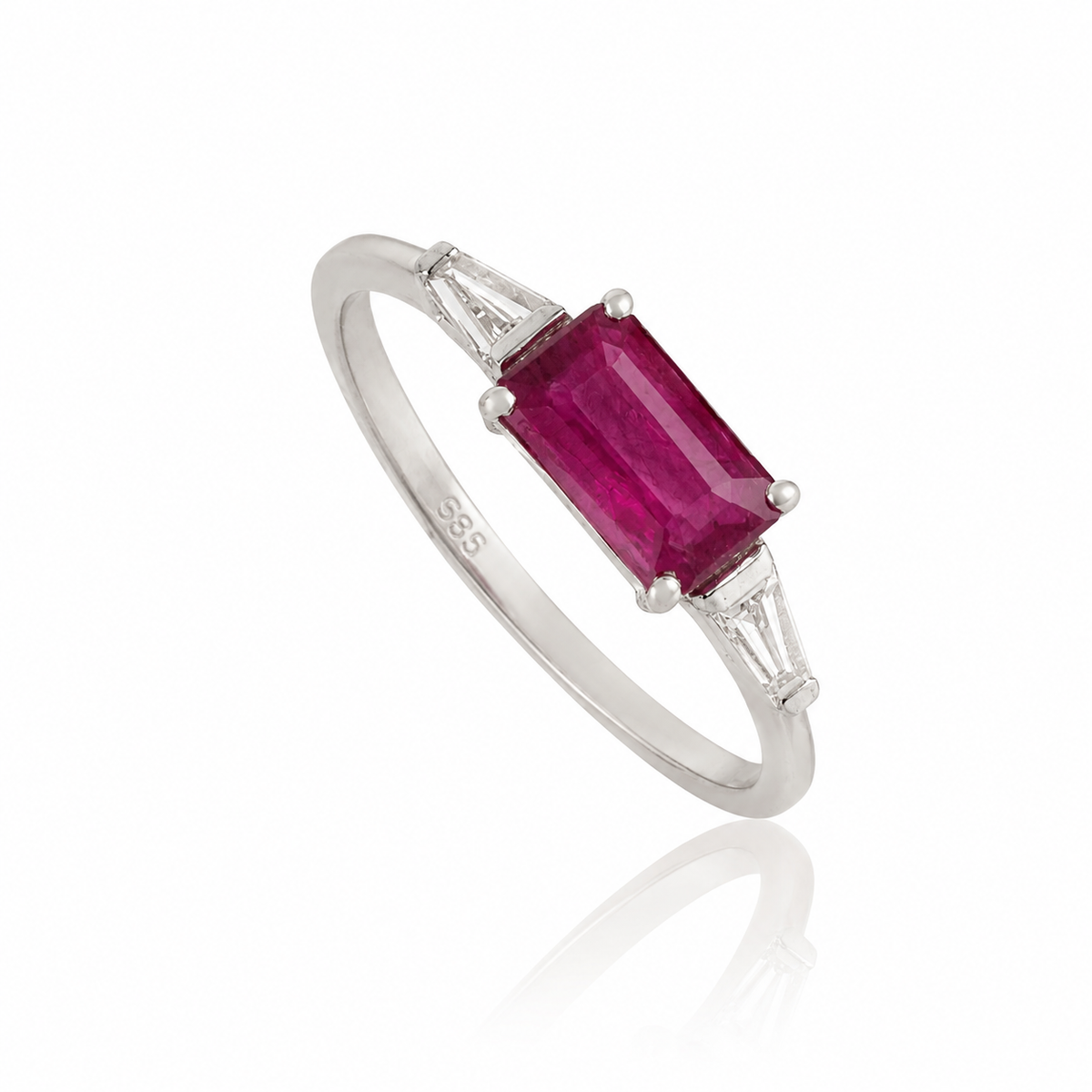 Emerald Cut Ruby Diamond Ring
