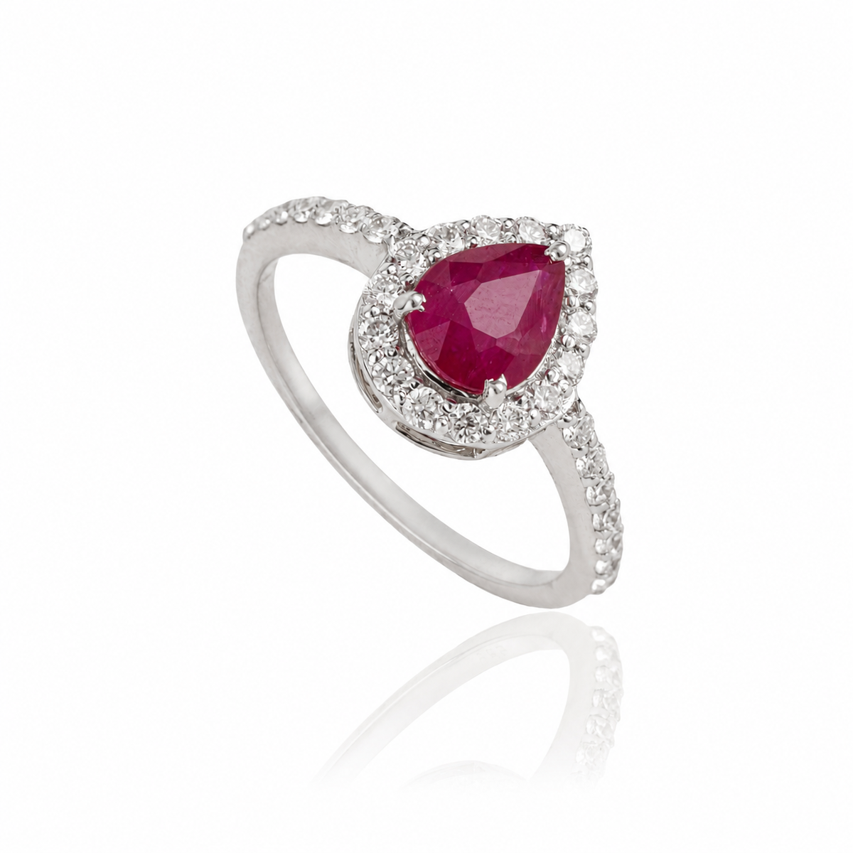 Pear Ruby Halo Diamond Ring