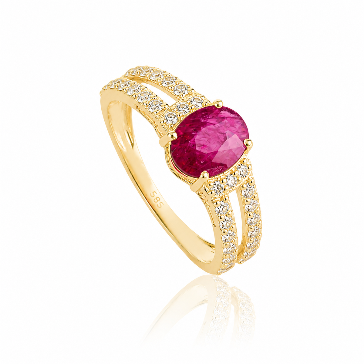 Ruby & Diamond Split Shank Ring
