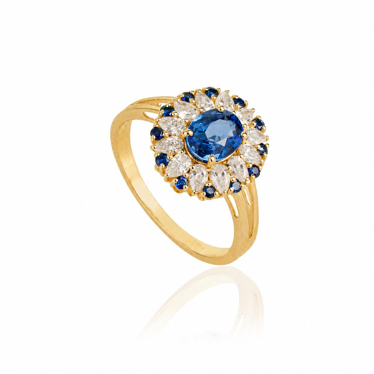 Blue Sapphire & Diamond Halo Ring