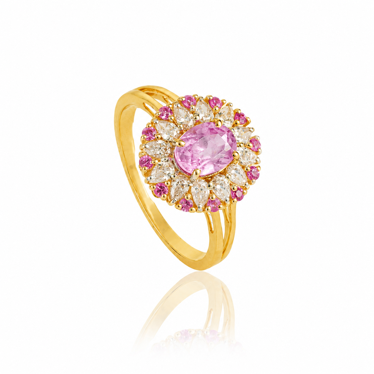 Pink Sapphire & Diamond Halo Ring