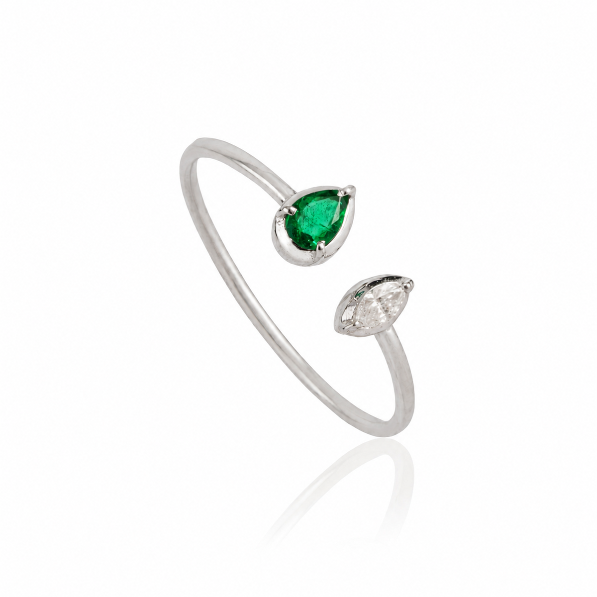 Emerald Diamond Open Ring