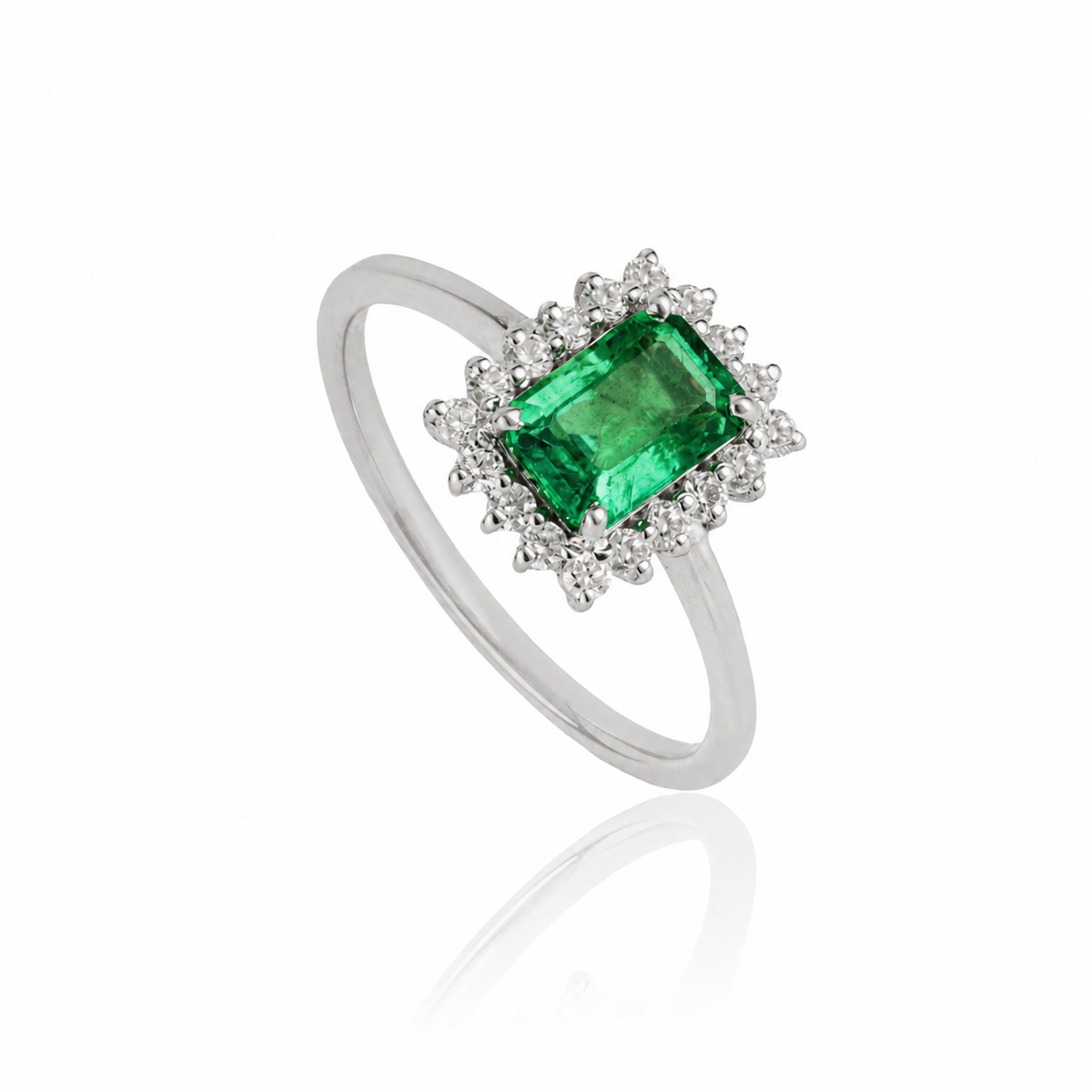 Emerald Diamond Halo Ring