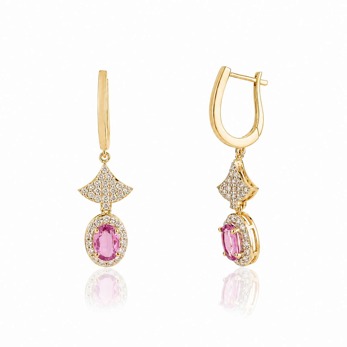 Pink Sapphire Diamond Drop Earrings