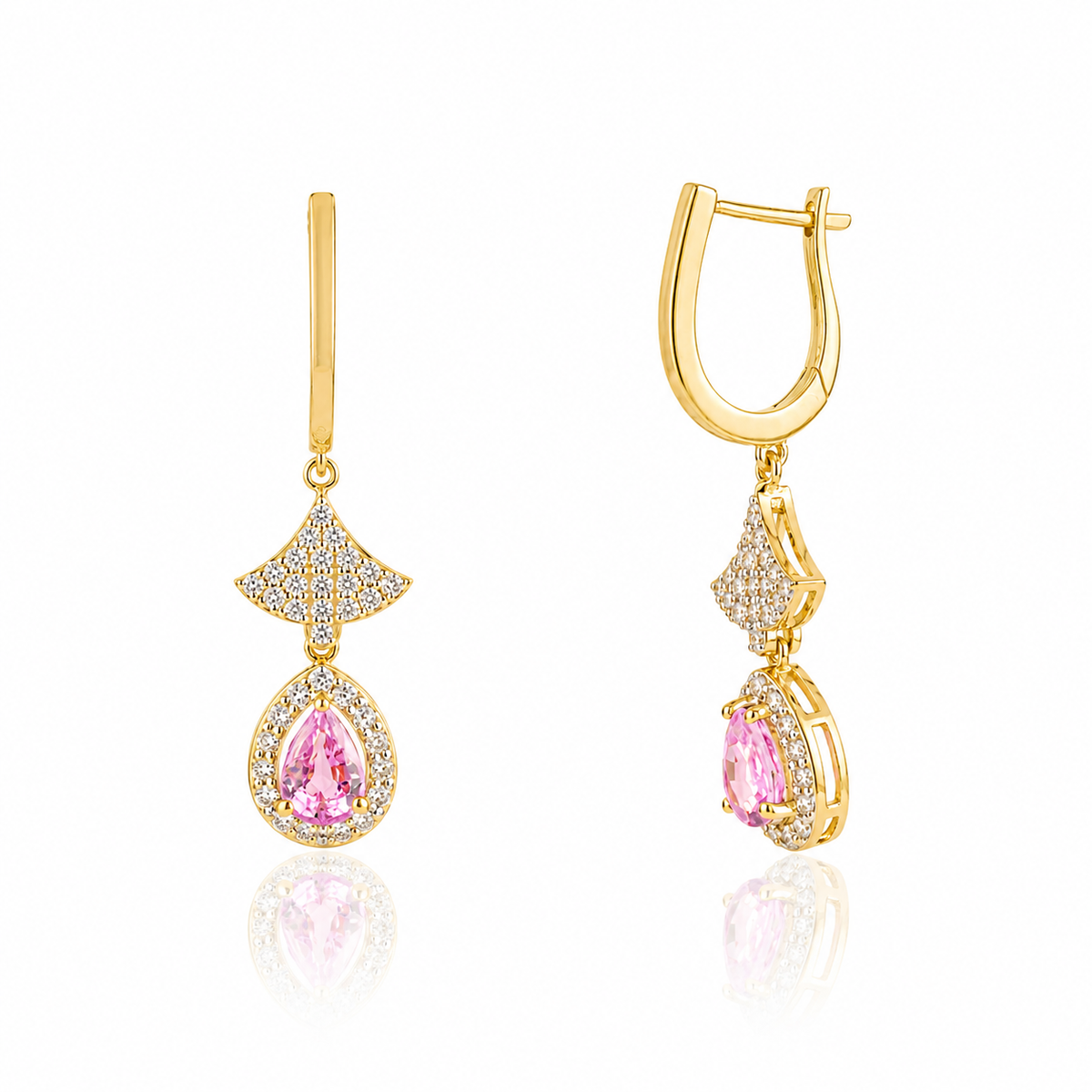 Pink Sapphire Diamond Drop Earrings