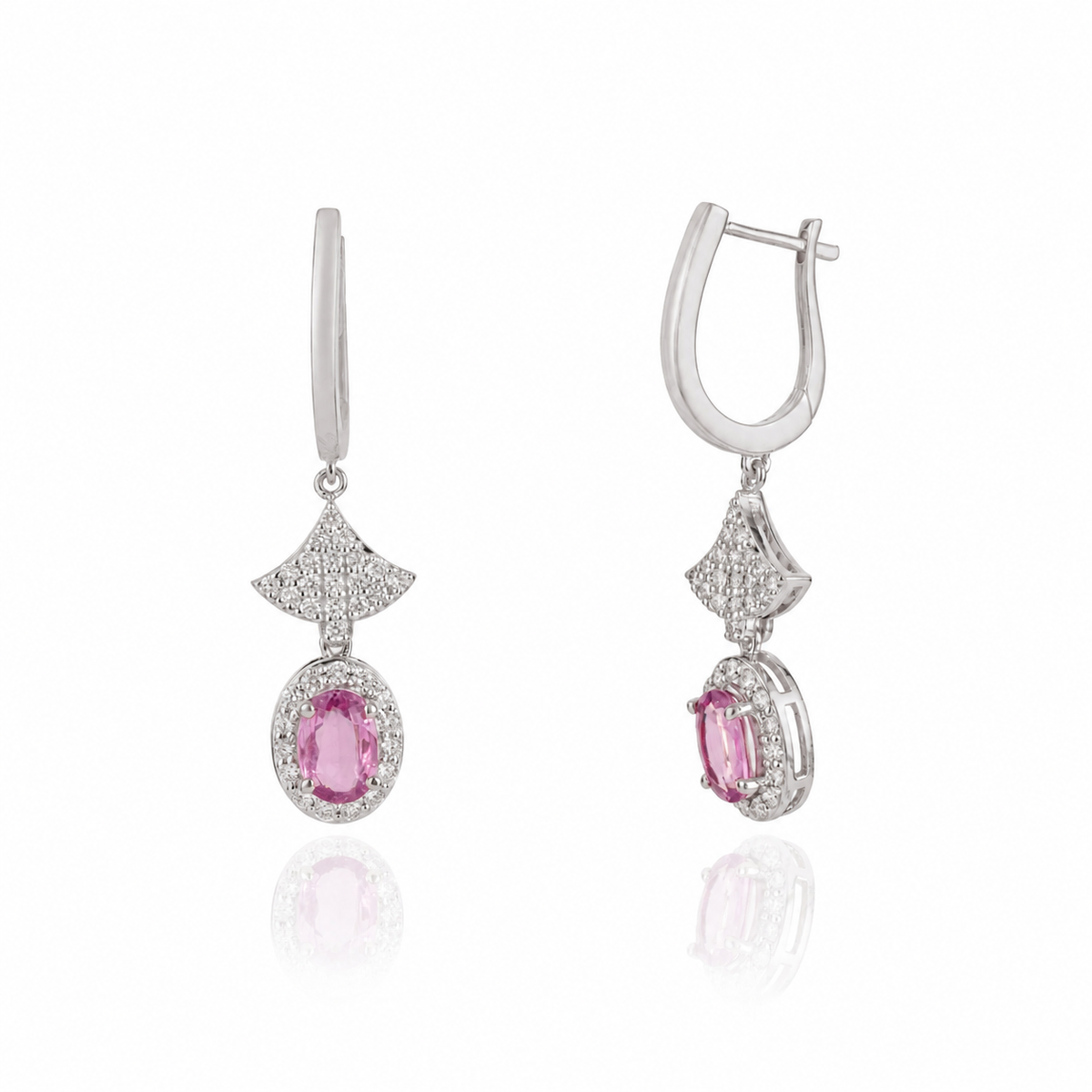 Pink Sapphire Diamond Drop Earrings