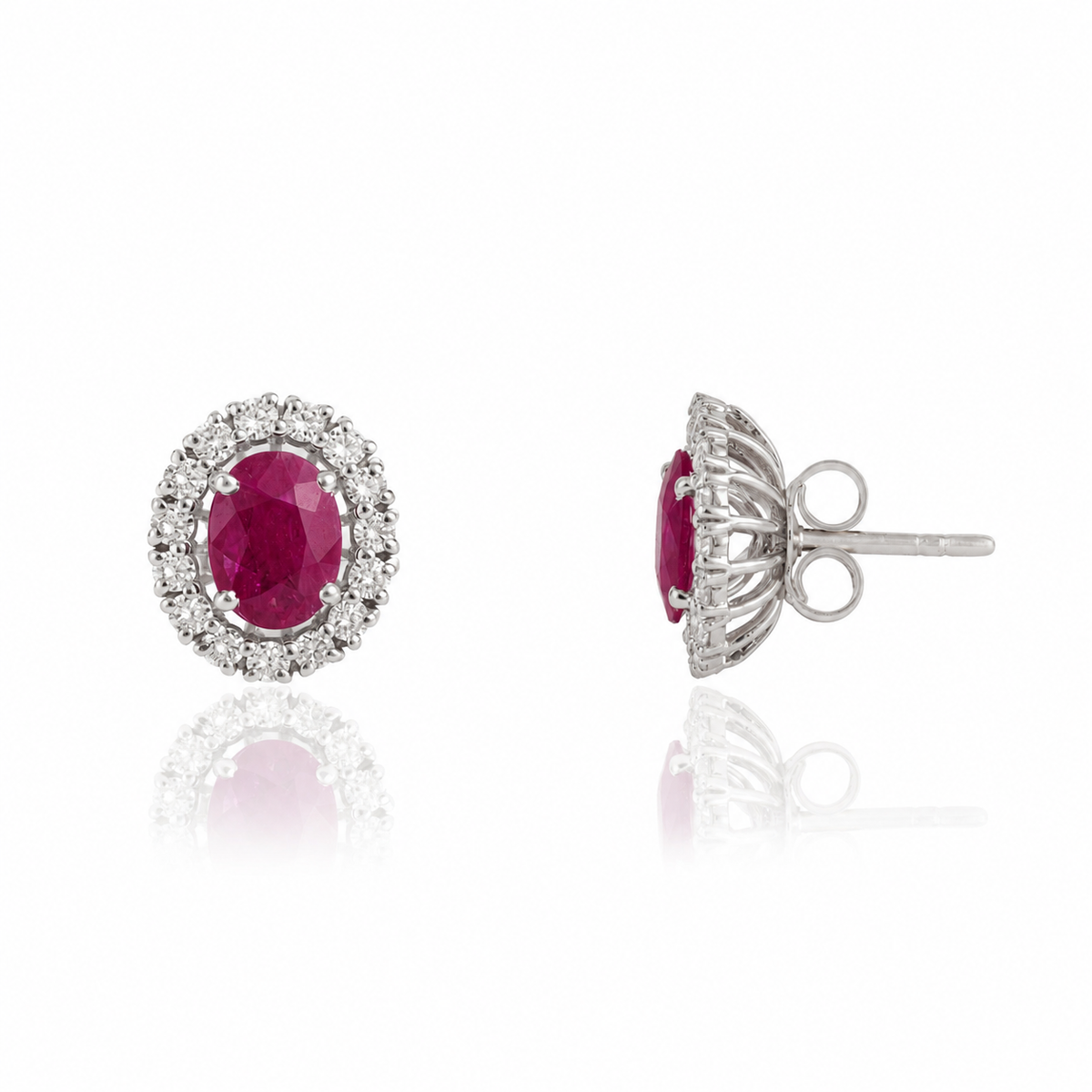 Ruby Diamond Halo Stud Earrings