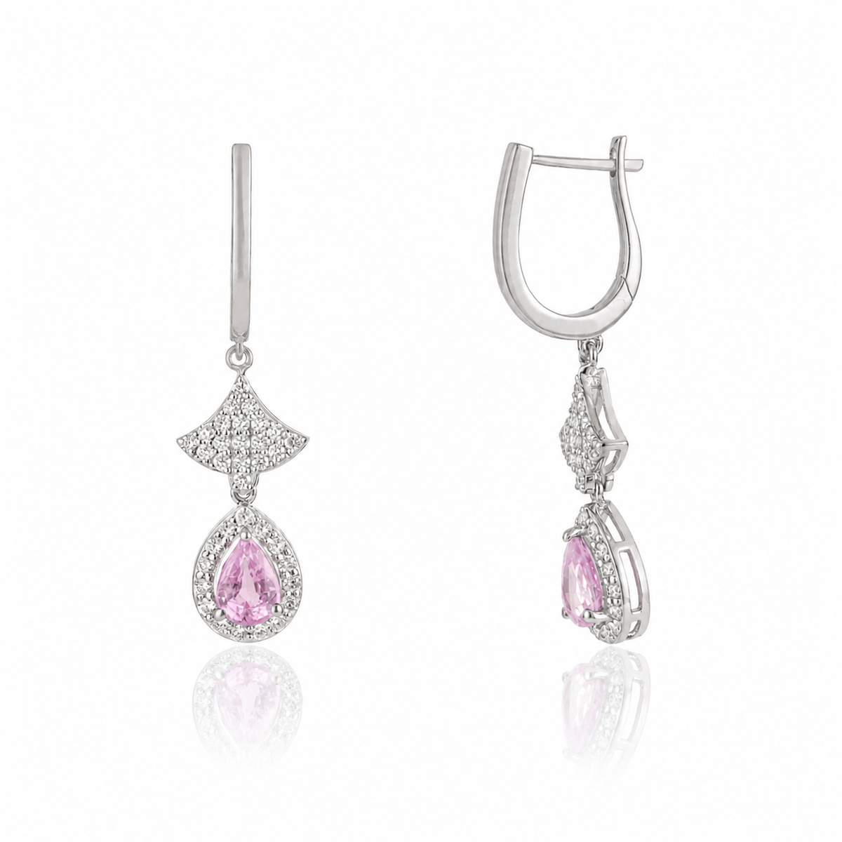 Pink Sapphire Diamond Drop Earrings