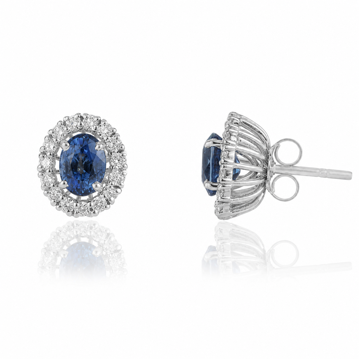 Blue Sapphire Diamond Halo Stud Earrings