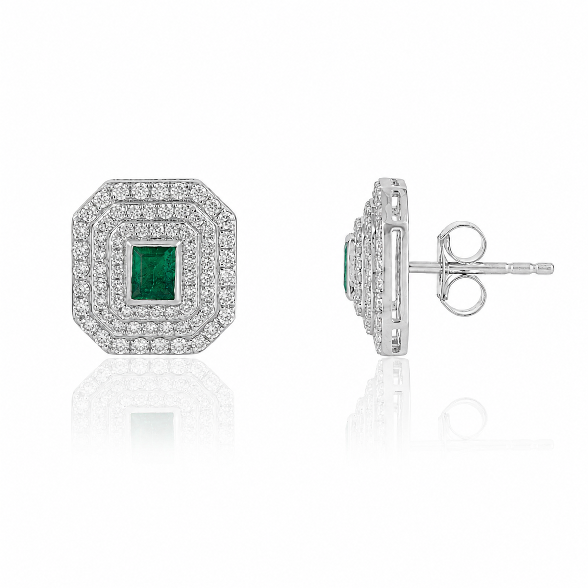 Emerald Diamond Stud Earrings