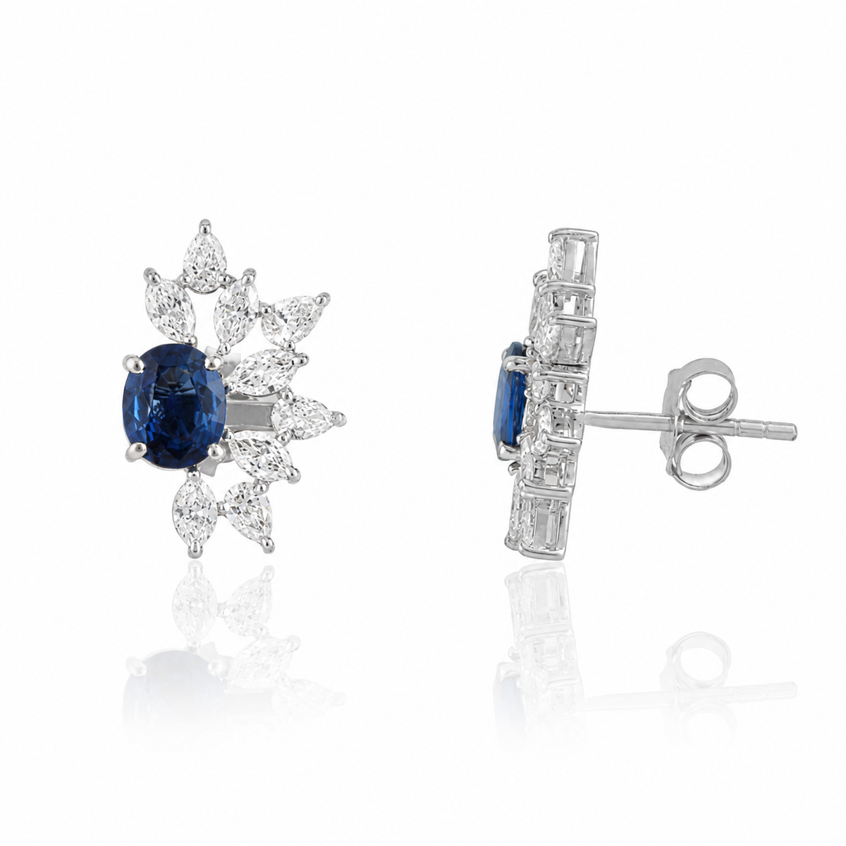 Blue Sapphire Diamond Stud Earrings