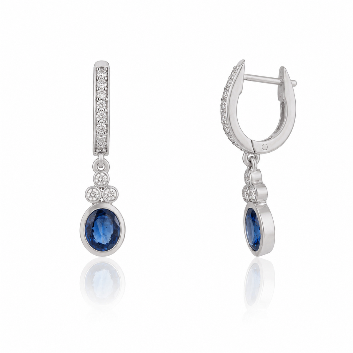 Blue Sapphire Diamond Drop Hoop Earrings