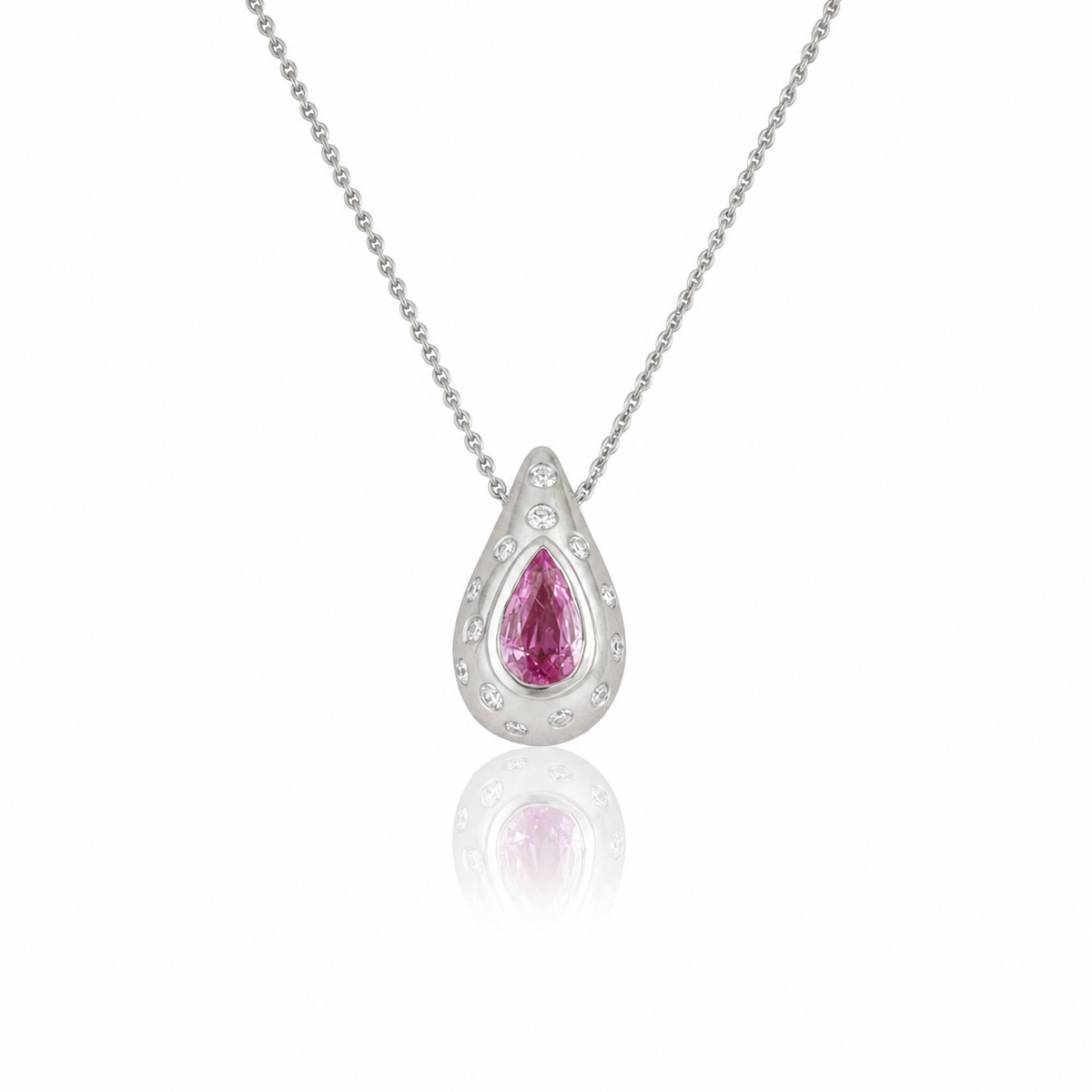 Pink Sapphire & Diamond Teardrop Pendant Necklace