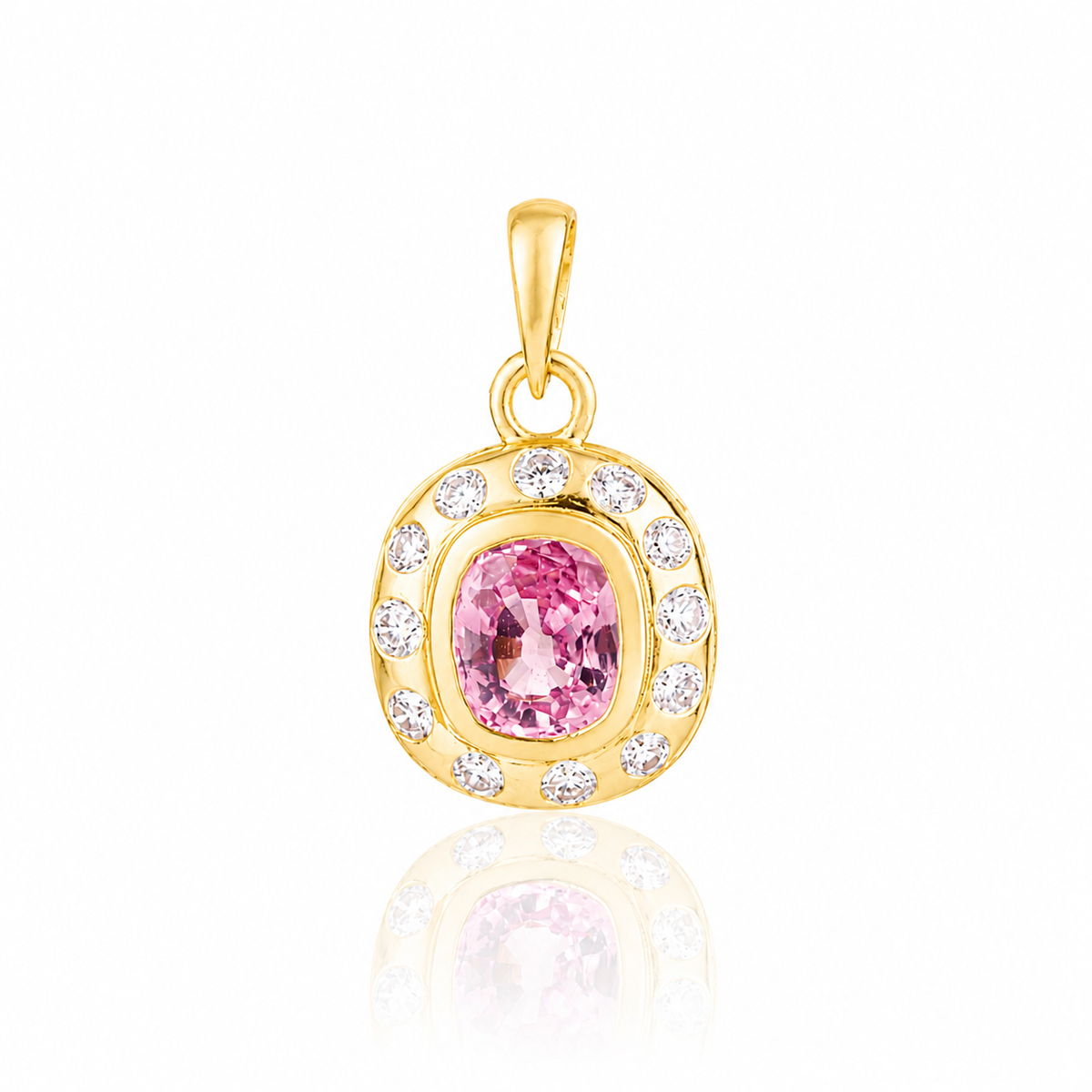 Pink Sapphire Diamond Halo Pendant
