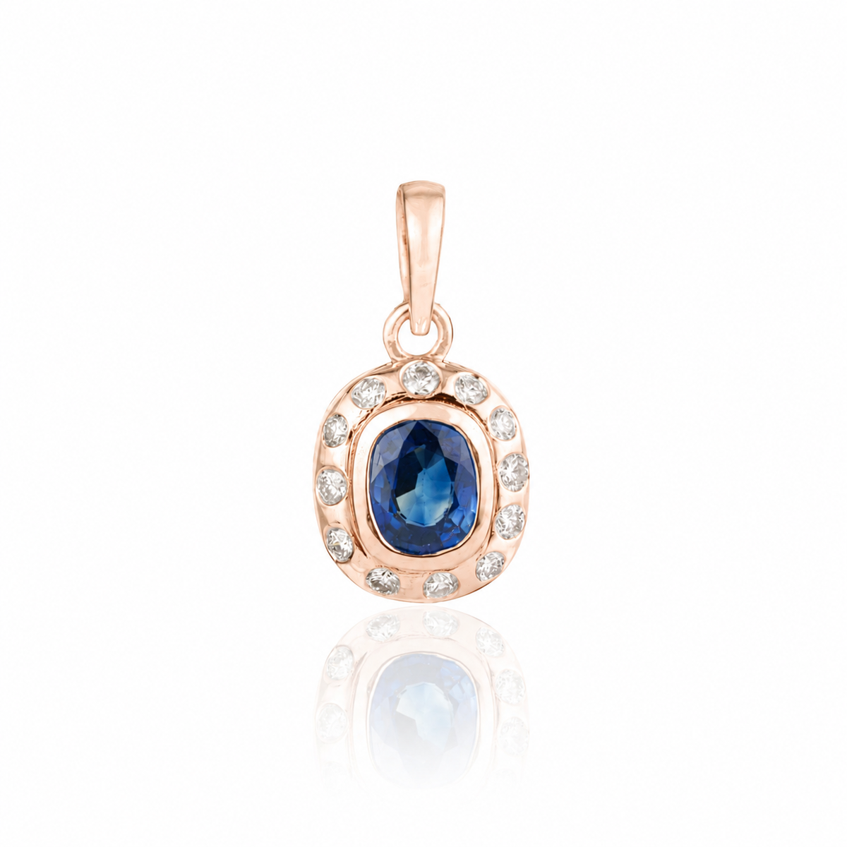 Blue Sapphire Diamond Halo Pendant