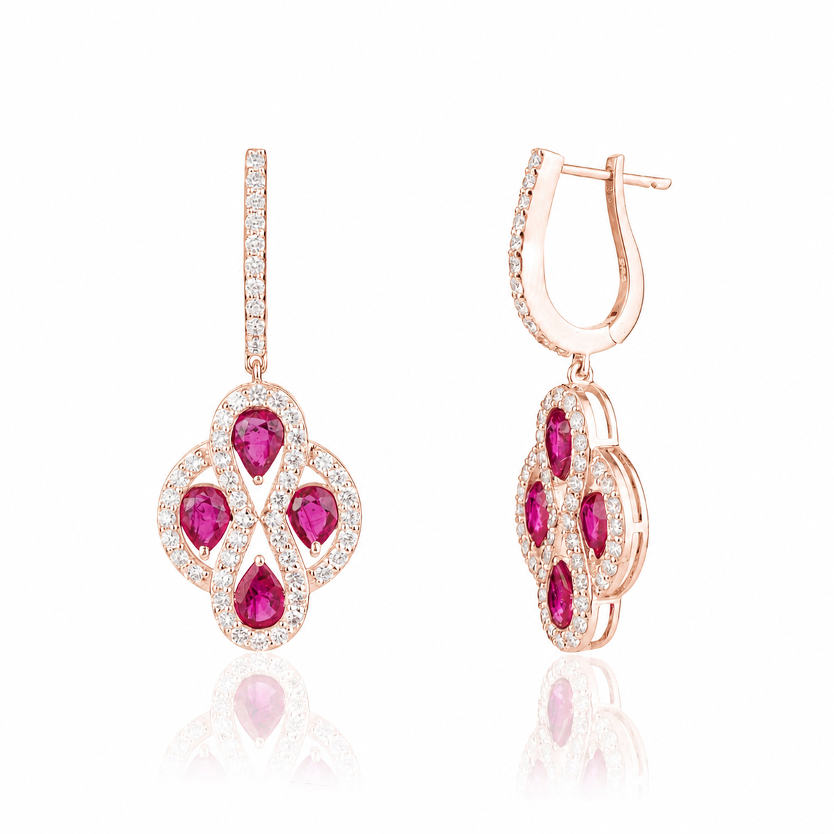 Natural Ruby Diamond Drop Earrings
