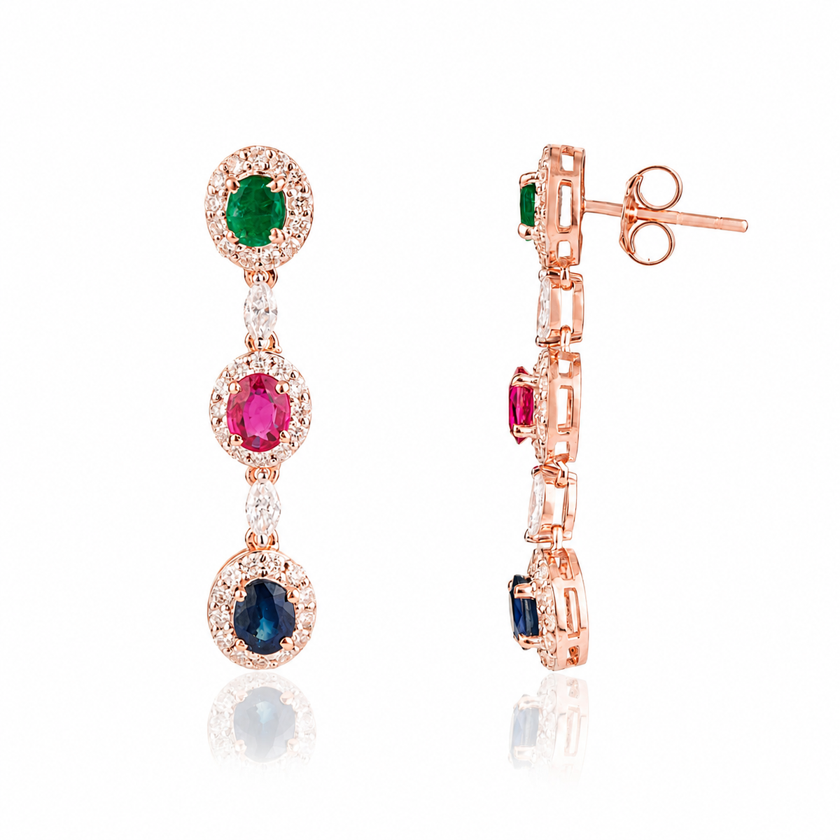 Emerald Ruby Sapphire Drop Earrings