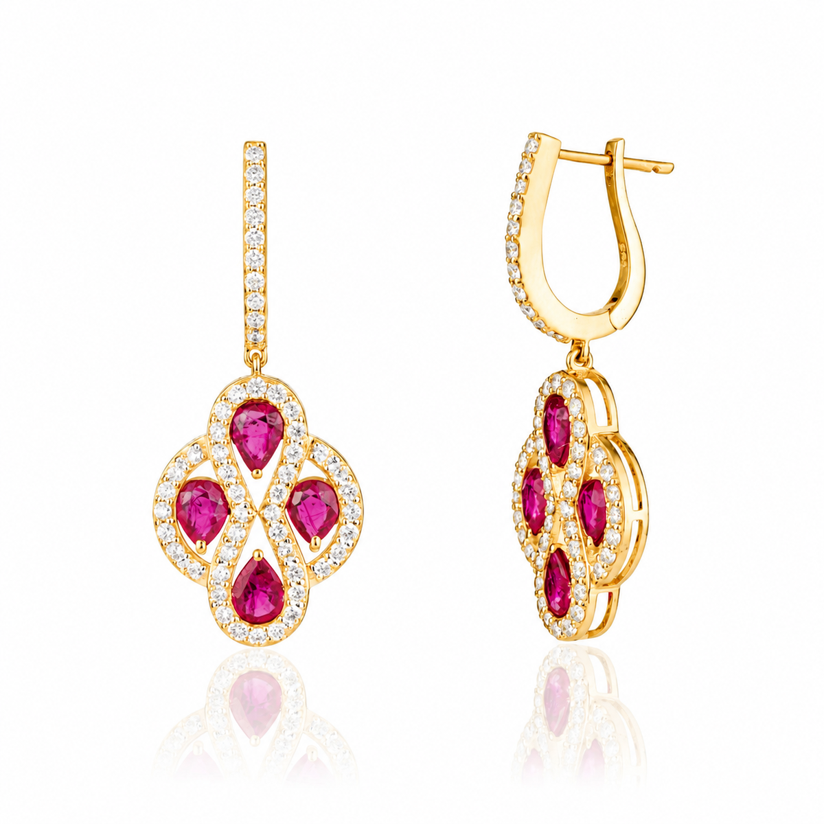 Natural Ruby Diamond Drop Earrings