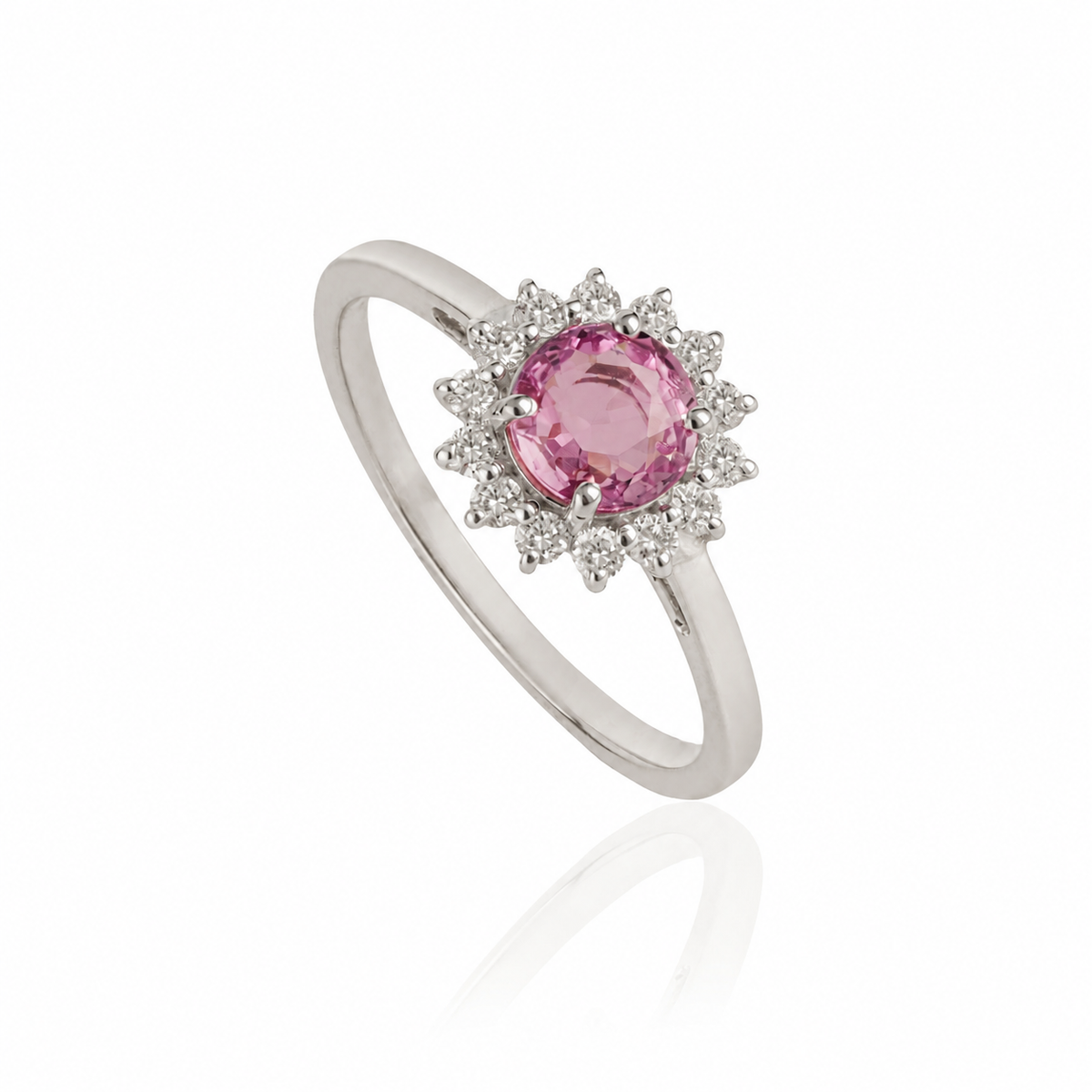 Pink Sapphire Diamond Halo Ring