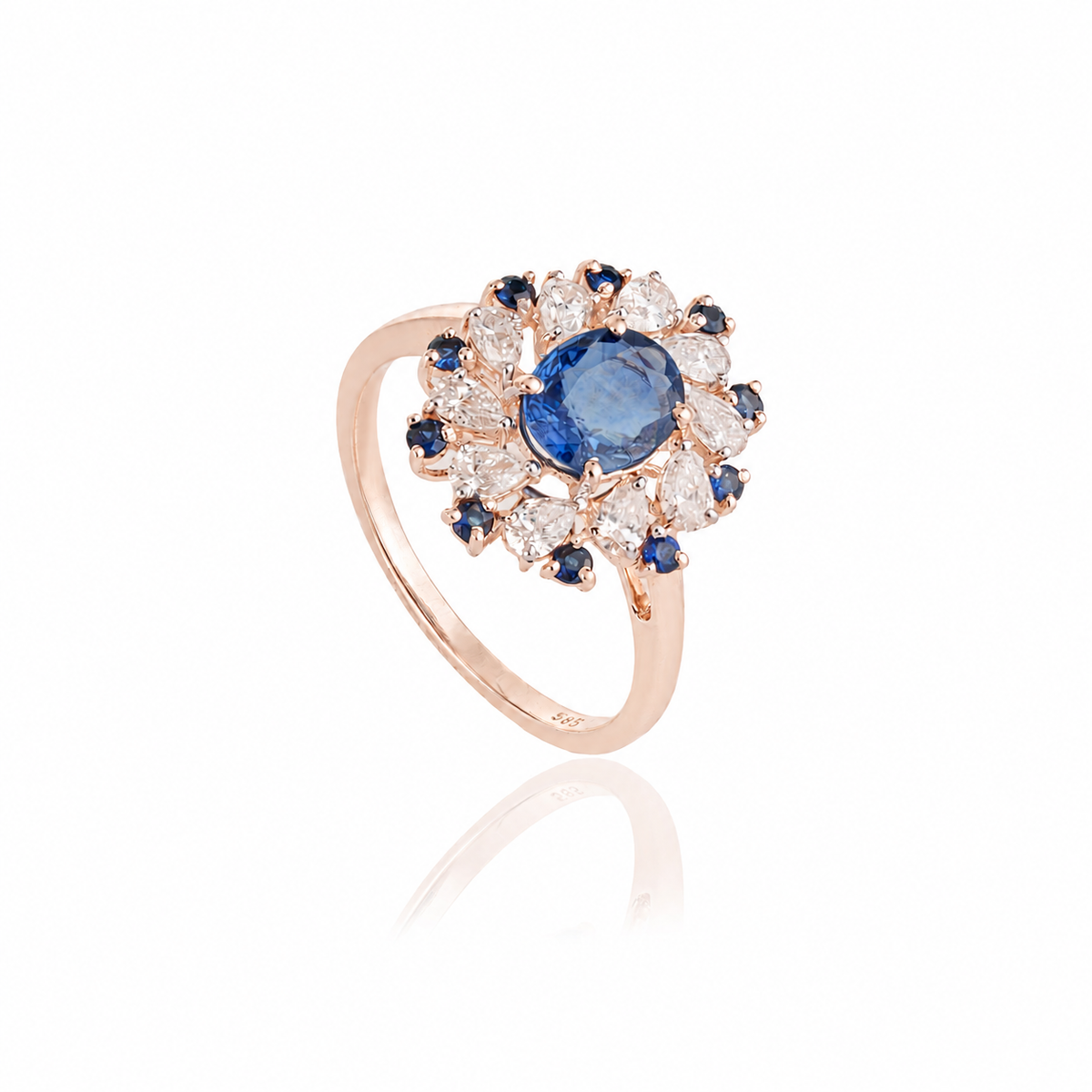 Blue Sapphire Diamond Halo Ring