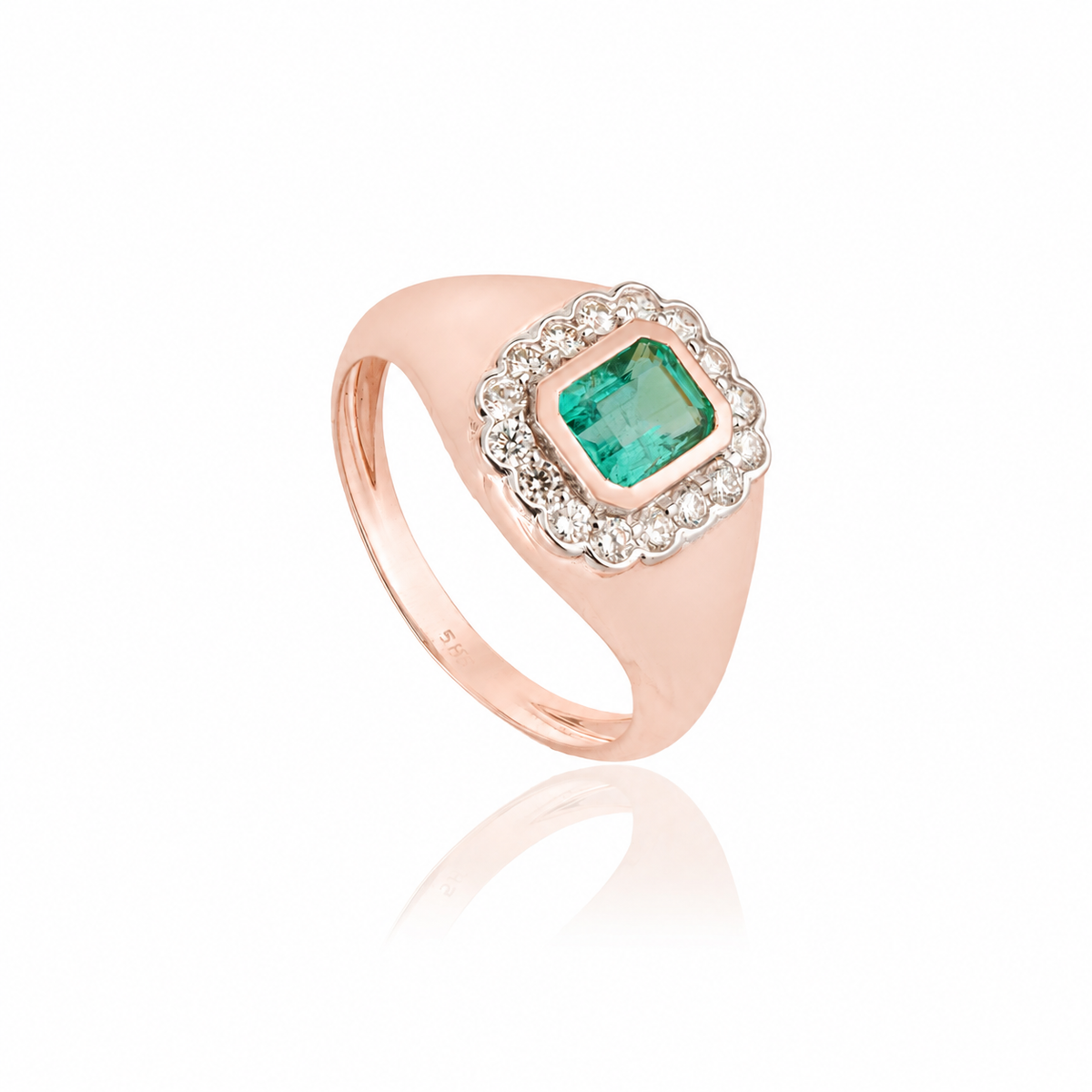 Emerald Diamond Halo Signet Ring