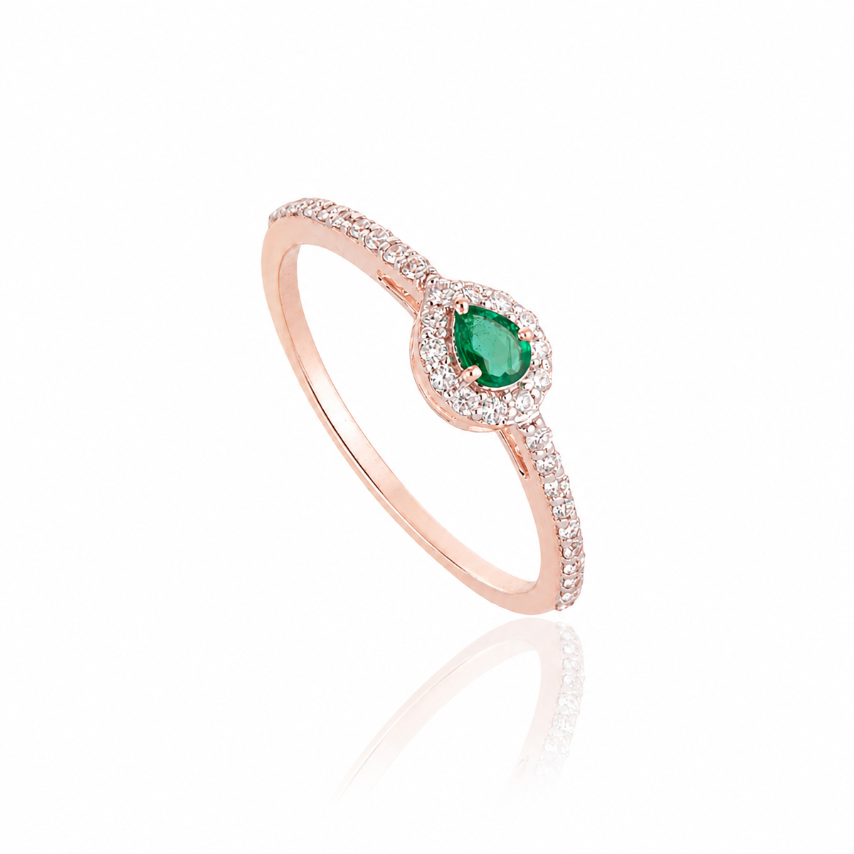 Pear Emerald Diamond Halo Ring