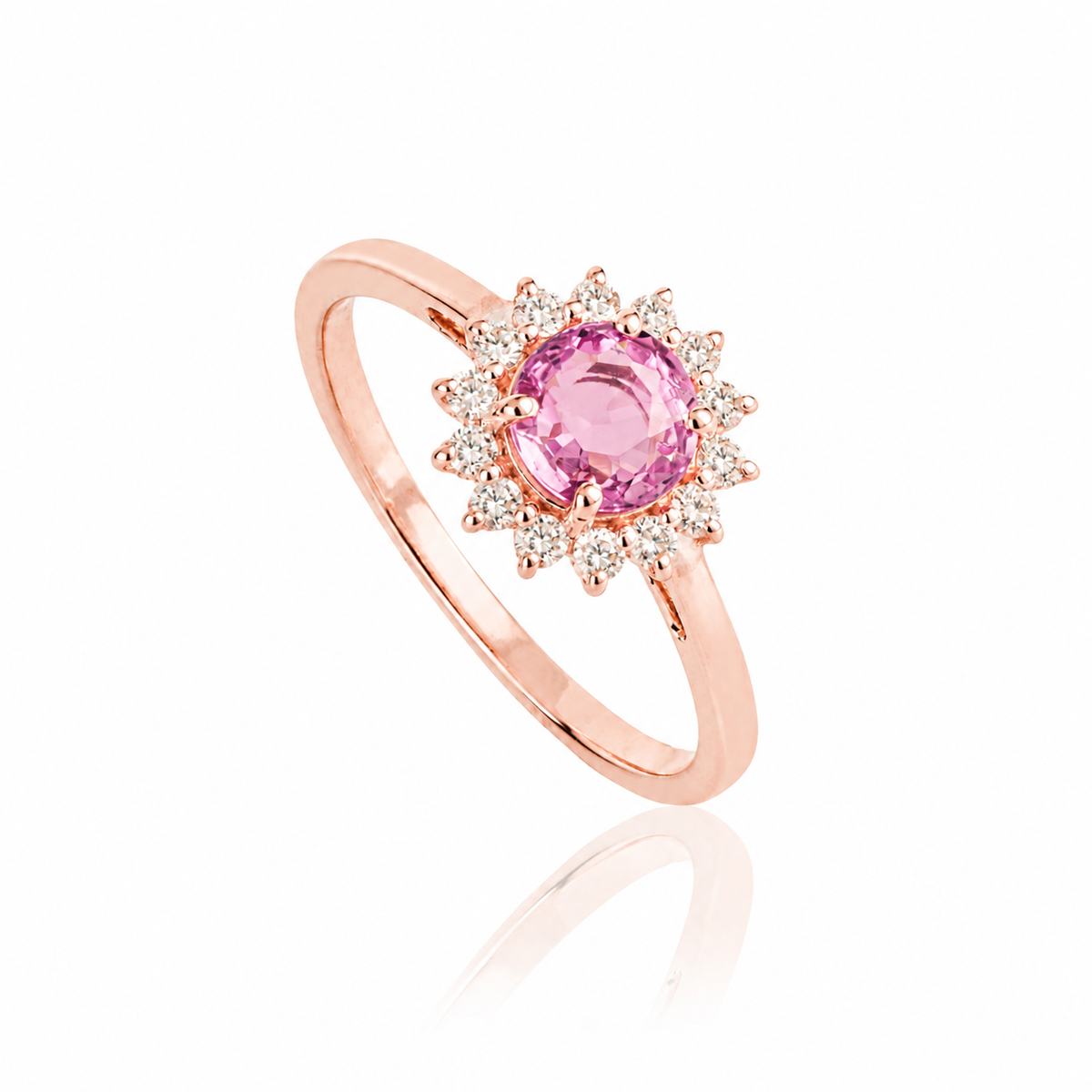 Pink Sapphire Diamond Halo Ring