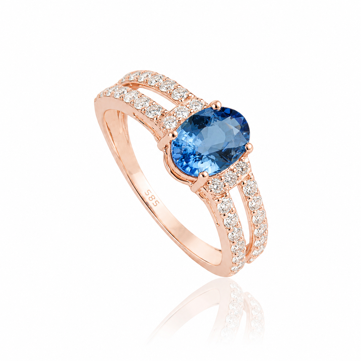 Blue Sapphire Diamond Split Shank Ring