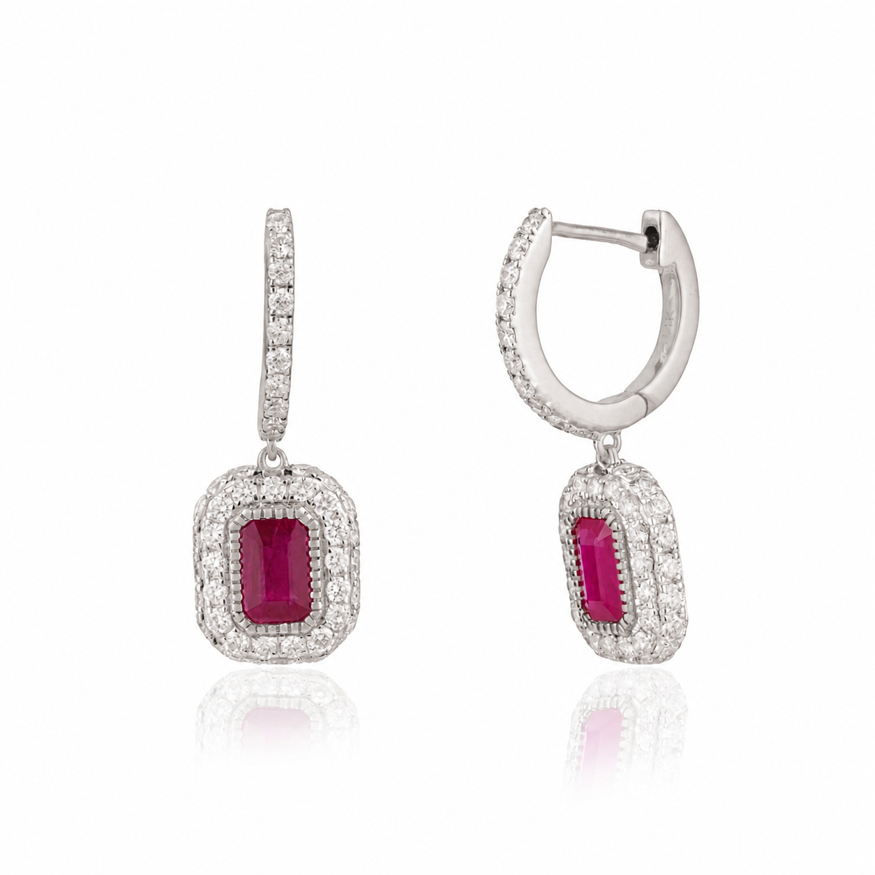 Ruby Diamond Halo Huggie Earrings