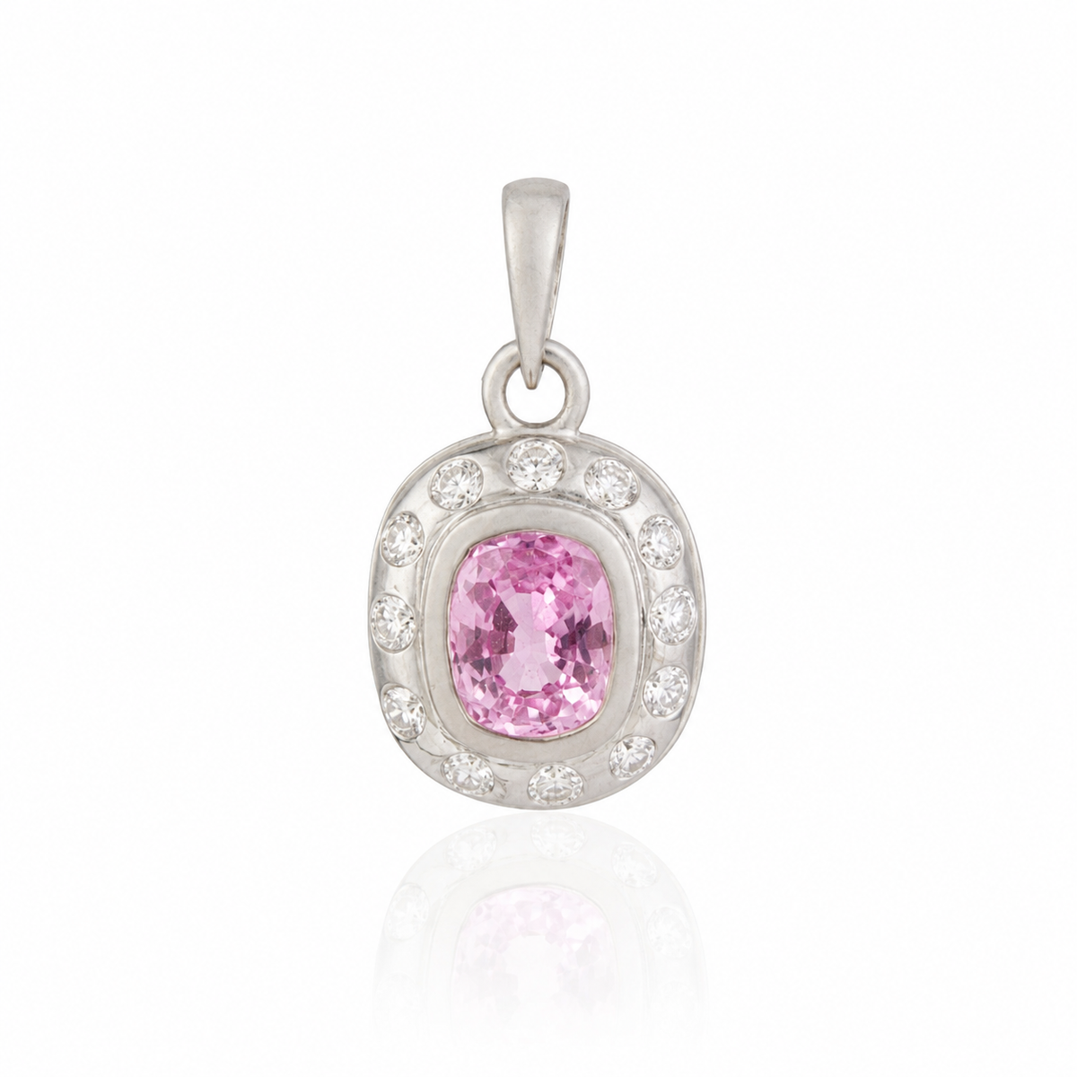 Pink Sapphire Diamond Halo Pendant
