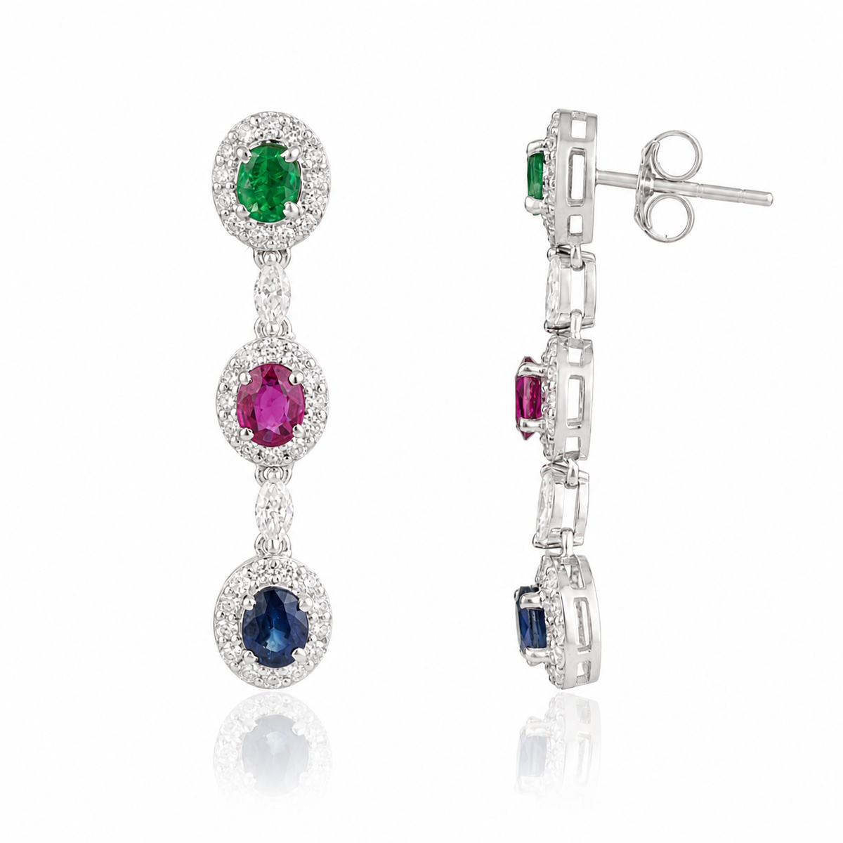Emerald Ruby Sapphire Drop Earrings