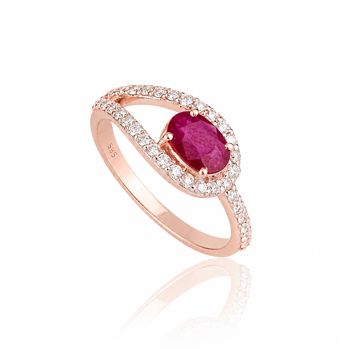 Oval Ruby Diamond Halo Ring